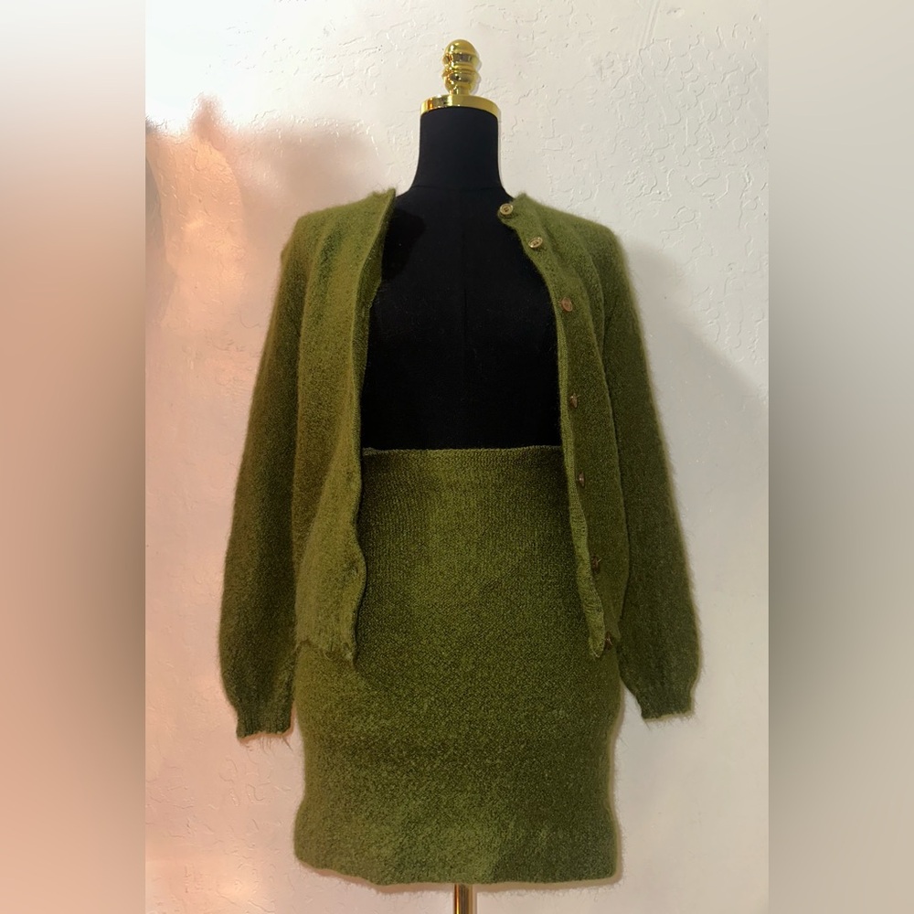 Vintage Jane Irwill Fuzzy Knit Cardigan & Mini Skirt Set